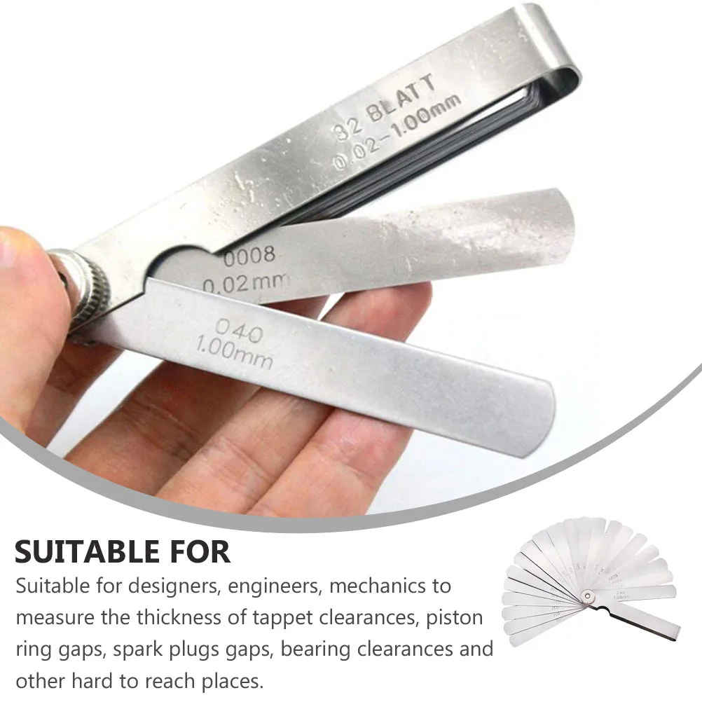 مقياس المحسس من الفولاذ المقاوم للصدأ 32 شفرات أداة قياس الفجوة الإمبراطورية المميزة المزدوجة المميزة بشكل سلس مصقول وقابلة للطي وسهلة الحمل وآمنة