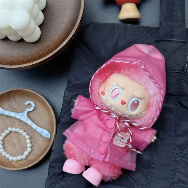 Uroczy płaszcz przeciwdeszczowy dla Labubu V1 V2 V3, wodoodporny poncho dla zwierząt, płaszcz z kapturem, akcesoria dla lalek, strój dla Labubu