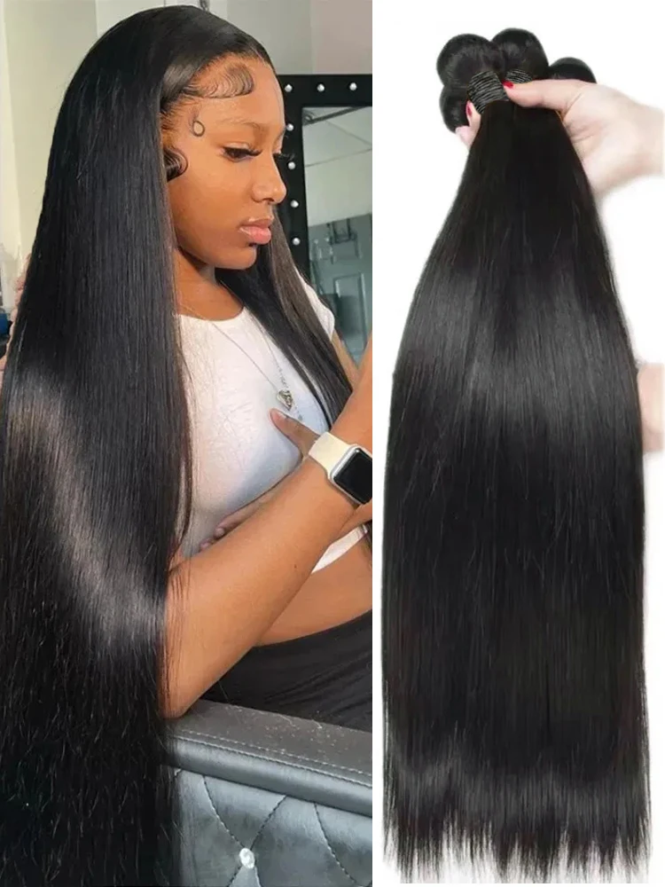 30 40 Inch Bone Straight 100% Weave Human Hair Bundles Raw Hair Extensions Brazilian Natural Black 3 4 Bundle Deals Unprocessed