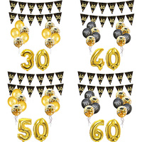 30/40/50/60 Years Old Black Gold Adult Birthday Number Balloon Anniversary Decor Happy Birthday Balloon Decoration Supplies
