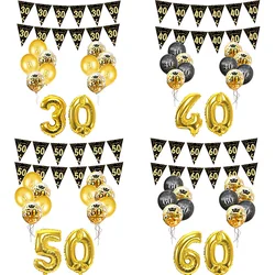 30/40/50/60 Years Old Black Gold Adult Birthday Number Balloon Anniversary Decor Happy Birthday Balloon Decoration Supplies