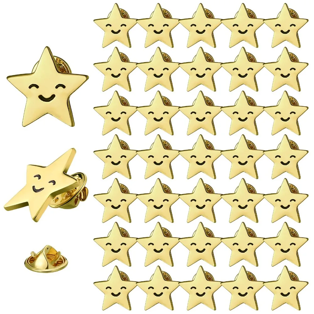 10pcs/pack Creative Smile Face Brooch Five-pointed Star Alloy Badge Lapel Pin Clothing Accessories Decoration Craft Gift