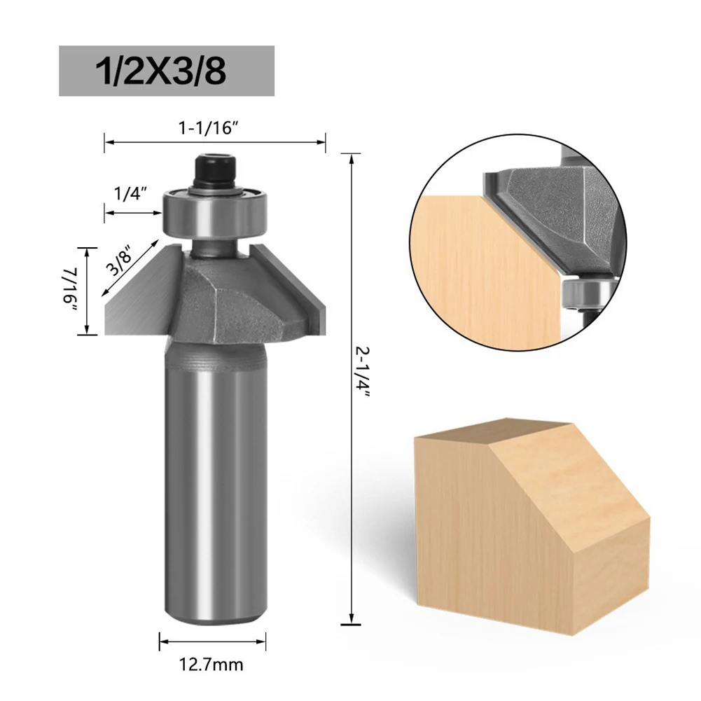 Bearing Router Bit Router Bits Metal Material Simple Structure Gray Color 1/2 Handle 13 Models Available 45 Degree Bevel