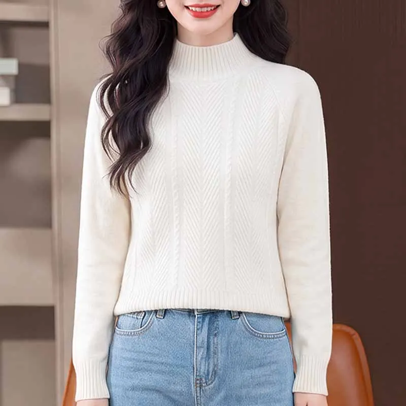 Sueters De Mujer Long Sleeve Knitted Sweater Women Pullovers New Stand Collar Knit Sweater Pullover Women Tops Knitwears Q6953