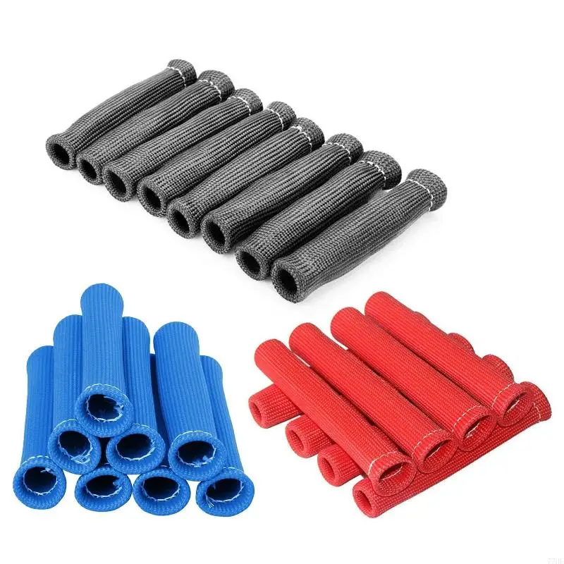 77HF 8 Pcs Car Accessories 1200° for Titanium for Spark Plug Wire Sleeve Boot Heat Shield Protector Cover BBC High Temperatur