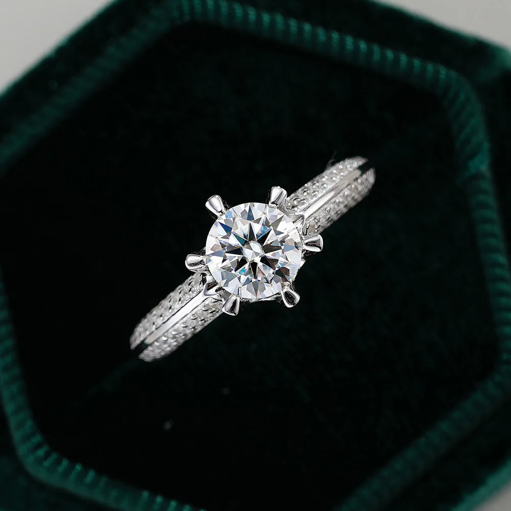 

18k White Gold D Color Moissanite Diamond Ring for Women Platinum Pt950 Half Wall 1 Carat Rings Wedding Fine Jewelry Gift
