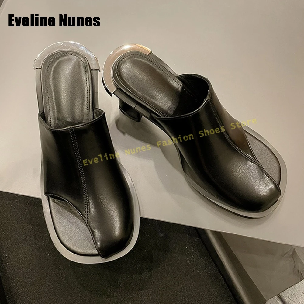 

Модные тапочки с разрезом на носке, металлические украшения, однотонные платья без шнуровки на блочном каблуке, женские сандалии в стиле ретро, новинка лета 2023 г.