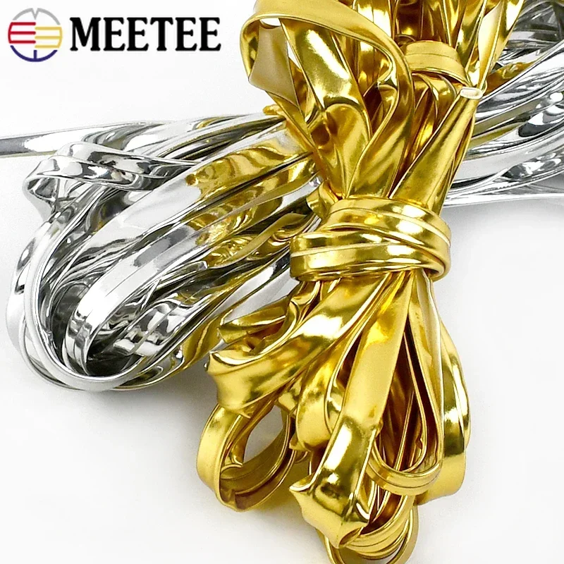 10/20Meters Meetee Gold Silver Ribbon PU Leather Cord Rope 5-10mm Width DIY Handmade Hair Garment Crafts Jewelry Accessories