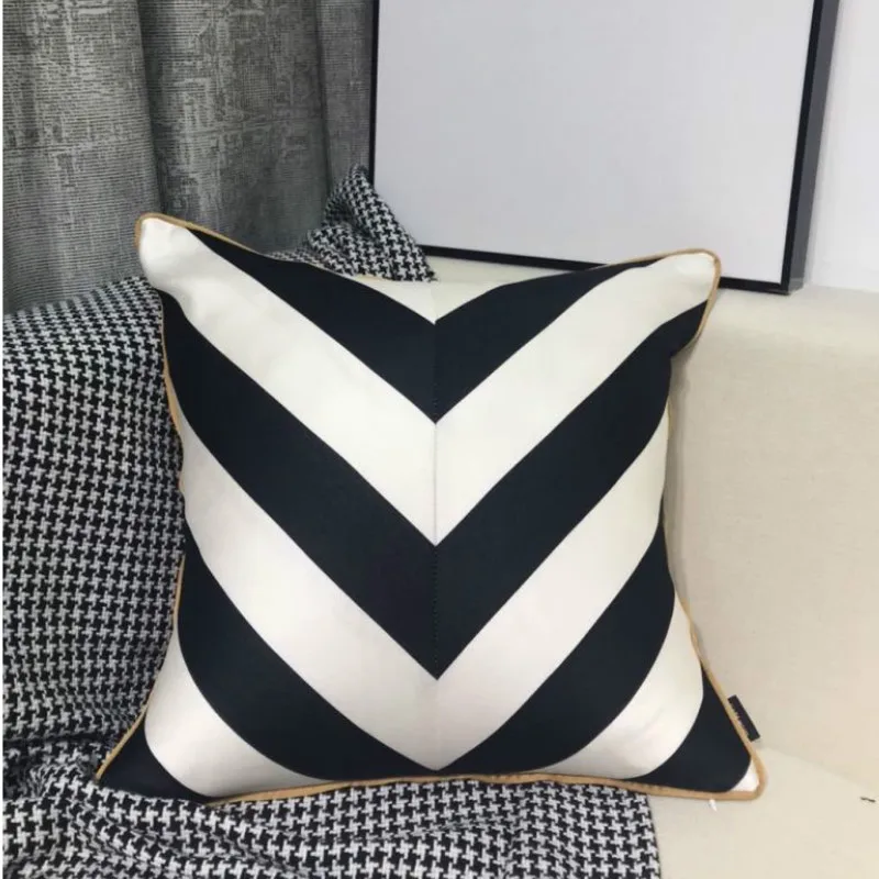 

Home Decor Cushion Cover Decorative Pillow Case Modern Ivory Black Geometric Wave Luxury Simple Coussin Bed Room Decorating