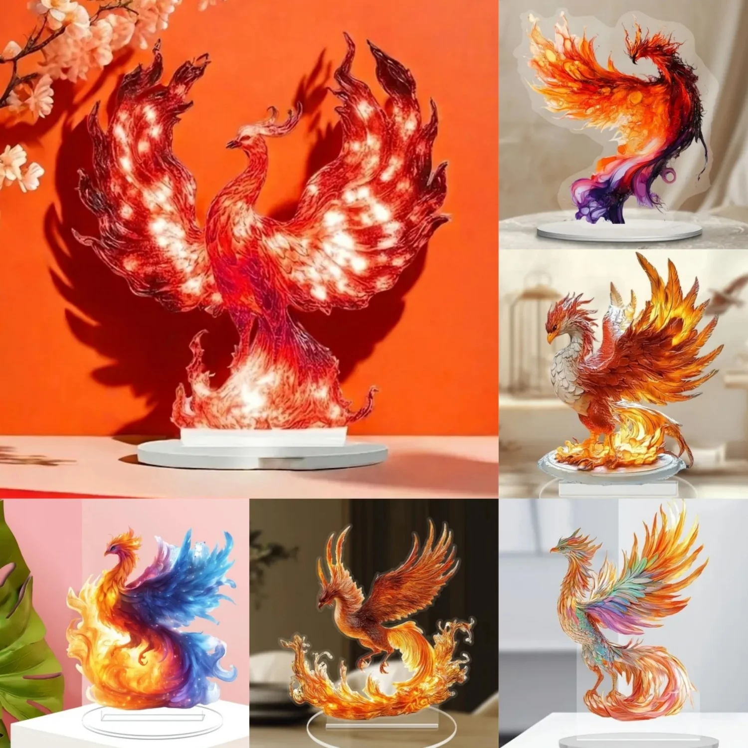 Fiery Red Phoenix Statue,2D Flat Acrylic Figurine,Home,Office,Cafe,room,Studio,display Case,Table Ornament Desktop Decor Gift