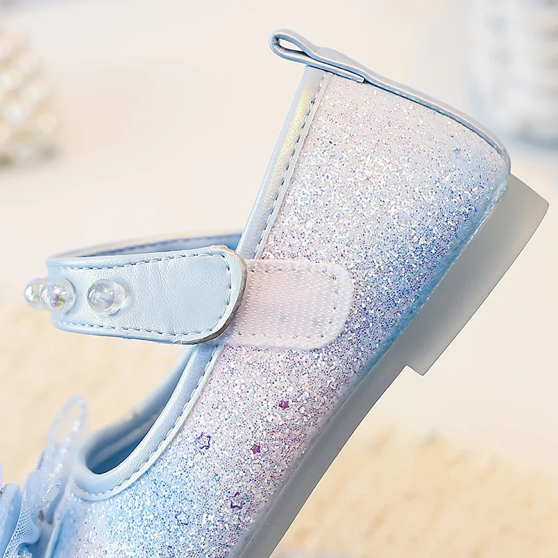 Mädchen Mary Jane Prinzessinnen-Flats, Kleinkind Glitzer-Farbverlauf-Kleiderschuhe mit Strass-Schmetterling, Funkelnde Party-Hochzeitsschuhe für Mädchen – Detail 7