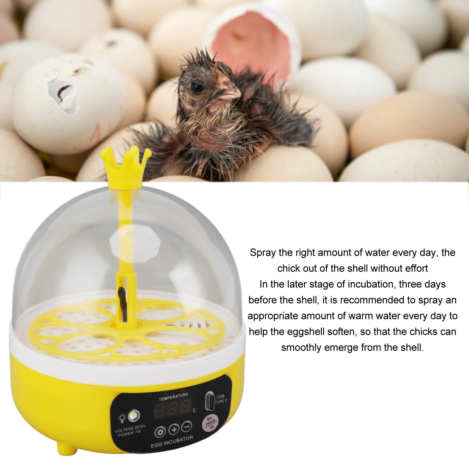 Mini Egg Incubator for Home Automatic Temperature Humidity Control 4 Eggs Candler Poultry Hatching Machine for Chickens Ducks