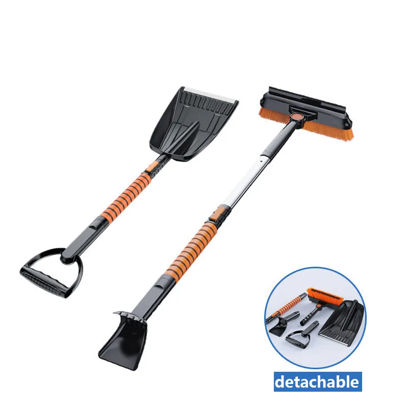 Ice Scraper and Extendable Snow Brush Emergency Snow Shovel Snow Broom with Foam Grip 180° Pivoting Brush Head Snow Scraper for