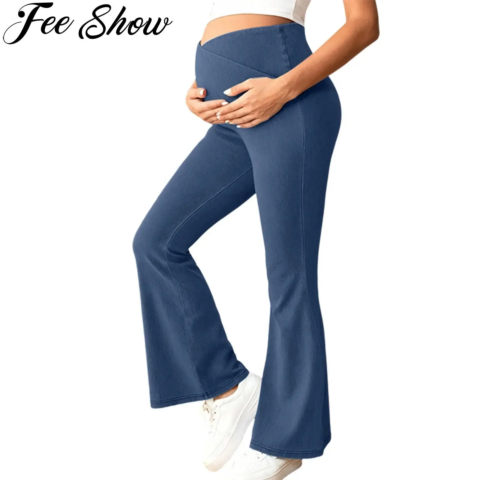

Расклешенные джинсы для беременных, эластичные джинсовые брюки для беременных с карманами, спортивная одежда для занятий йогой