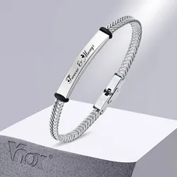 Vnox Personalized Bracelets for Men Women, Customize 5.2mm Unisex Bangle with Franco Foxtail Chain, Gift for Him