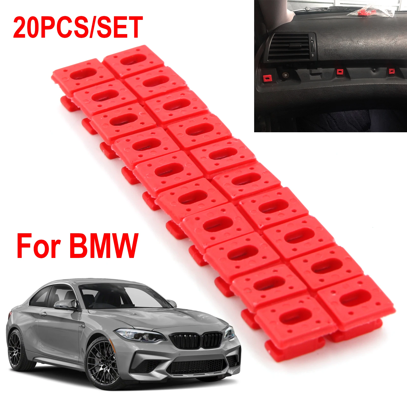 

20pcs/set Car Fasten Clips Panel Fixing Buckles Red Insert Grommets For BMW E46/E65/E66/E83N Dashboard Dash Trim Strip Clips