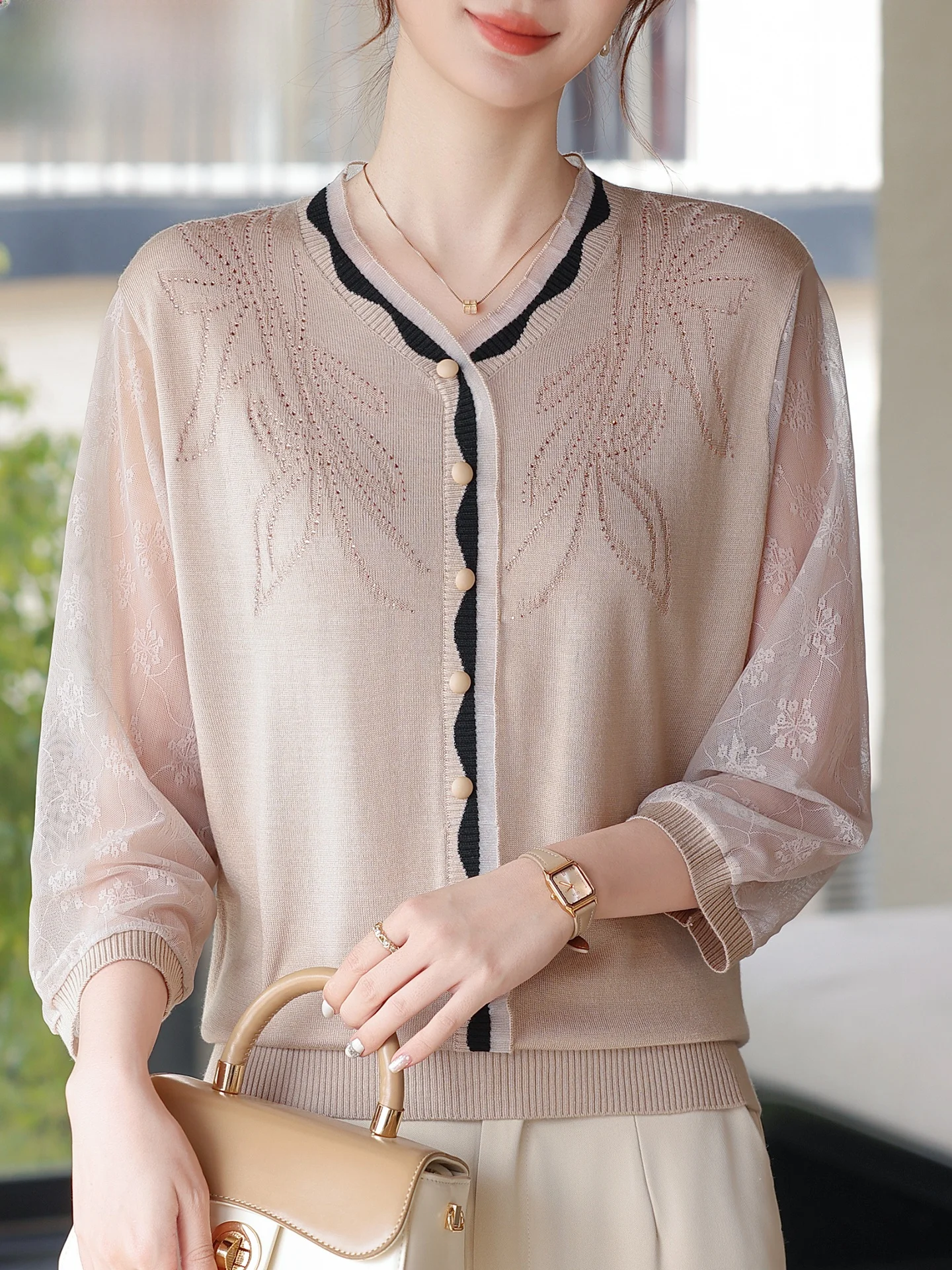 

Вязаный свитер Ele: Модный топ для женщин среднего и старшего возраста, весенне-осенняя повседневная элегантная одежда