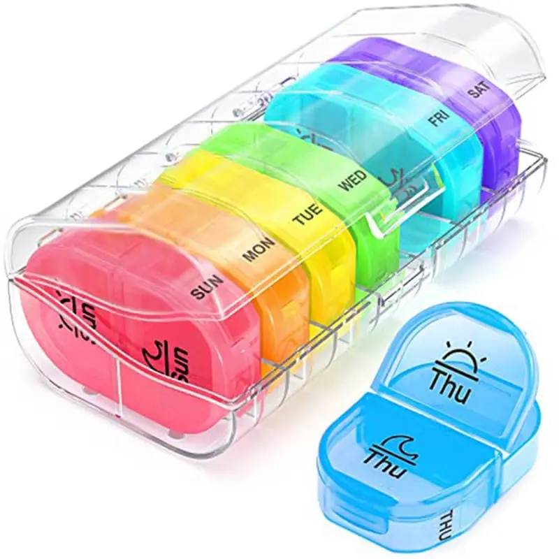 AT16 Pill Box 2 Times A Day, Weekly Pill Organizer AM PM with 7 Daily Pocket Case to Hold Vitamin, Medicine, Medication