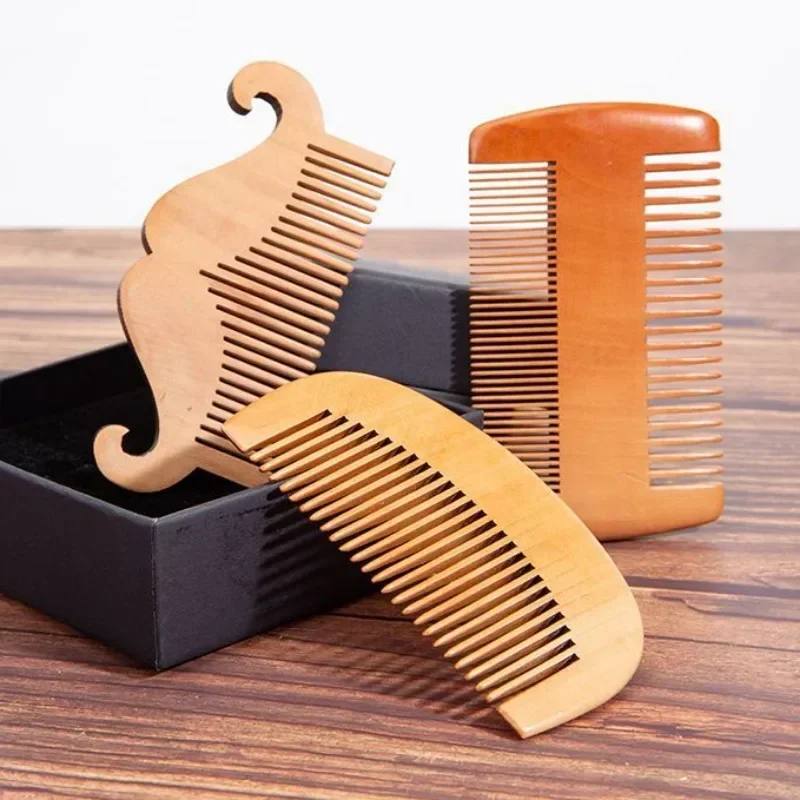 Peine de madera de bolsillo, madera de Durazno Natural, peine de madera de dientes Ultra estrechos, no estático, bonito peine ondulado para Barba, peinado