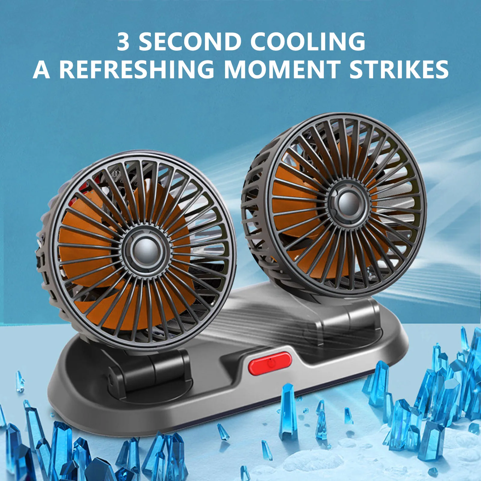 Car Cooling Double Head Fan 360° Rotation Portable Vehicle Cooling Fan Suitable for SUV/RV/Truck/Sedan/Cruise