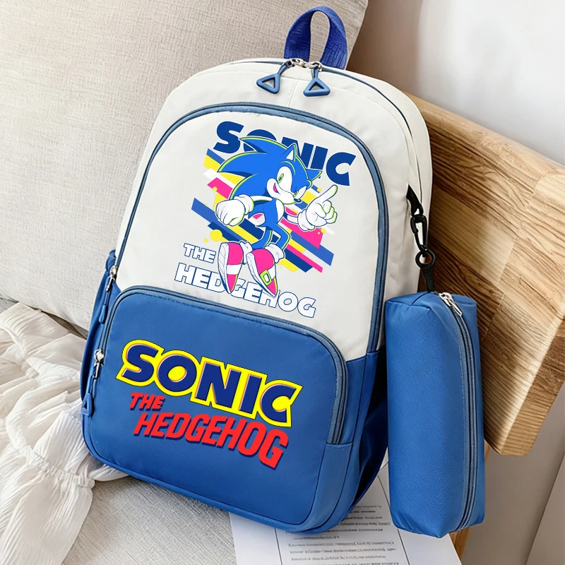 Plecaki Sonic, piórniki, anime, nylonowe tornistry, etui na długopisy, torby na książki z kreskówkami, torby na ramię, piórniki, prezent dla chłopców
