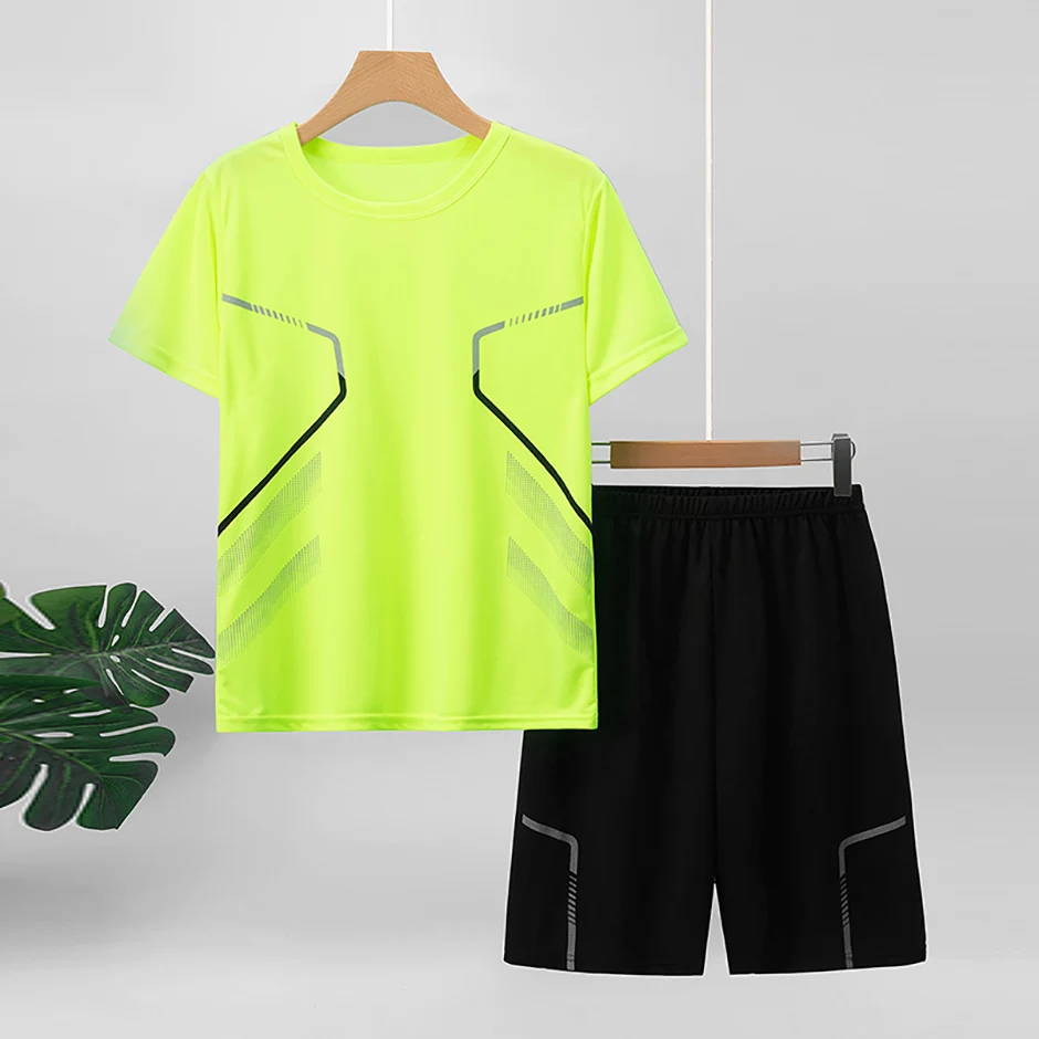 2-teiliges Sommer-Jugendset für 13-16-Jährige, mehrfarbig, schnelltrocknend, Sport-Kurzarm-Shorts-Set, bedrucktes T-Shirt für junge Männer und Frauen – Detail 12