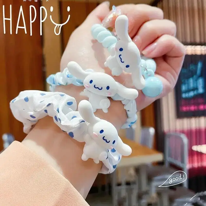 4Pcs Sanrio Cinnamoroll Hair Ropes MINISO Anime Cartoon Cute Hair Accessories Kawaii Fashion Hair Decoration Girls Holiday Gifts