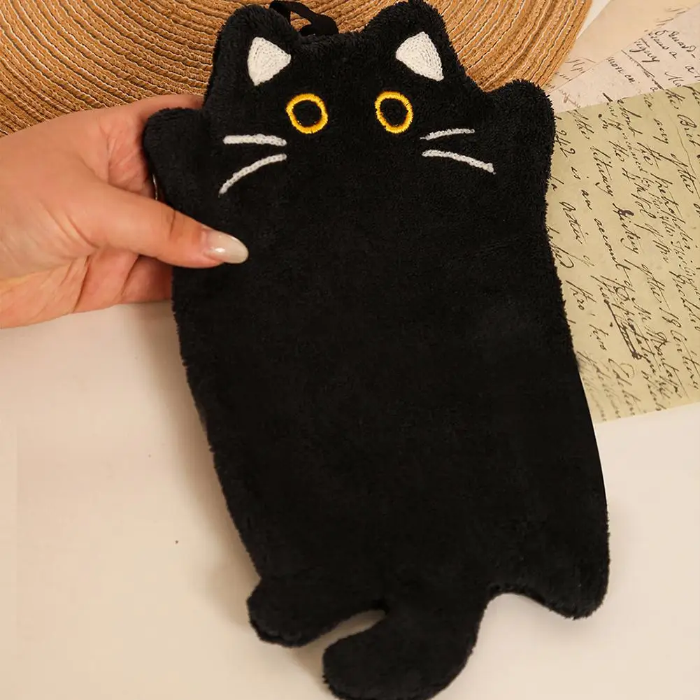 Cat Hand Towel Super-Absorbent Hand Cloth Kitchen Wipe Cloth Cute Black Kitty Handkerchief Bathroom Kitchen Towels - view 2