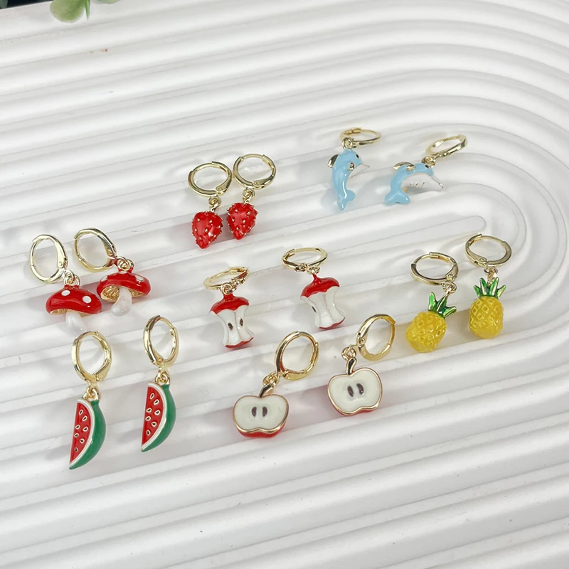 FTCY Cute Apple Drop Earrings for Women Strawberry Watermelon Dangle Earrings Girls Party Jewelry Gift