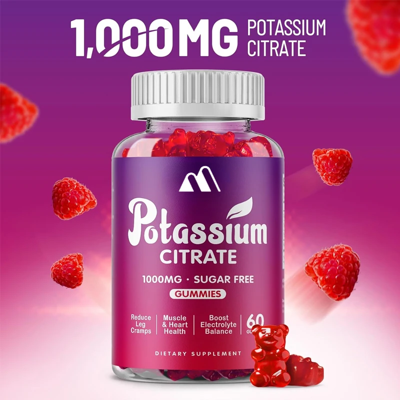 

1000mg Potassium Citrate Gummies, A Potassium Supplement For Adult Men And Women, Support Leg Spasms And Muscle