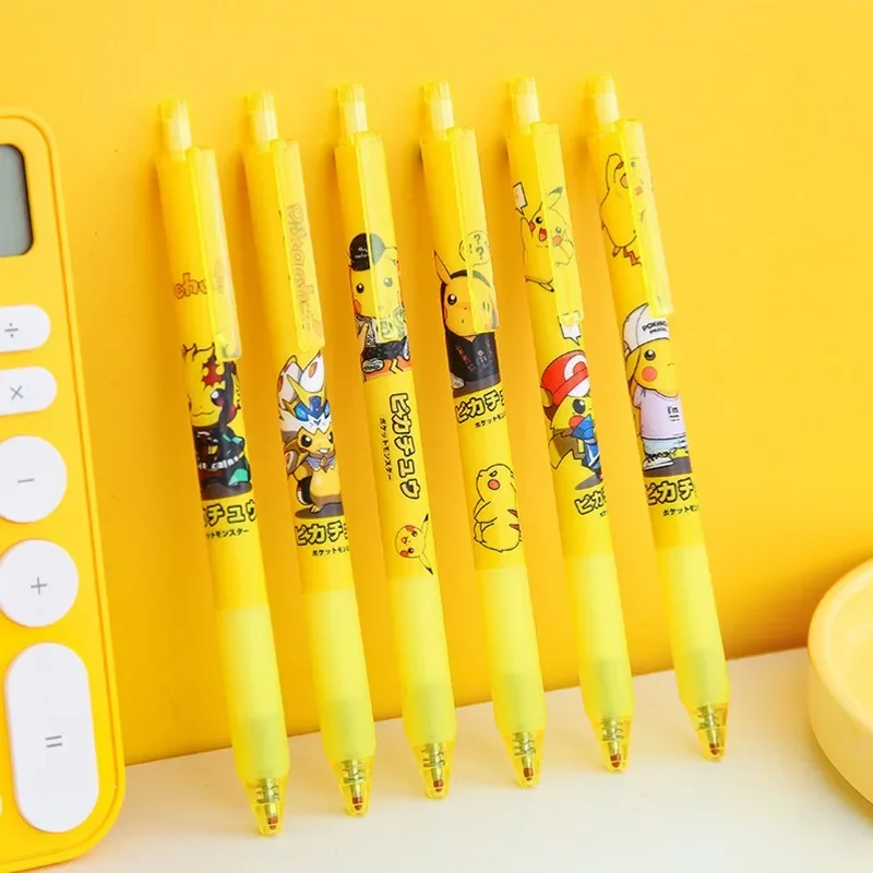 

6pcs Pokemon Pikachu Roller Ball Pen Cartoon Anime Pikachu Cute Push Action Pen Learning Stationery Office Supplies Holiday Gift