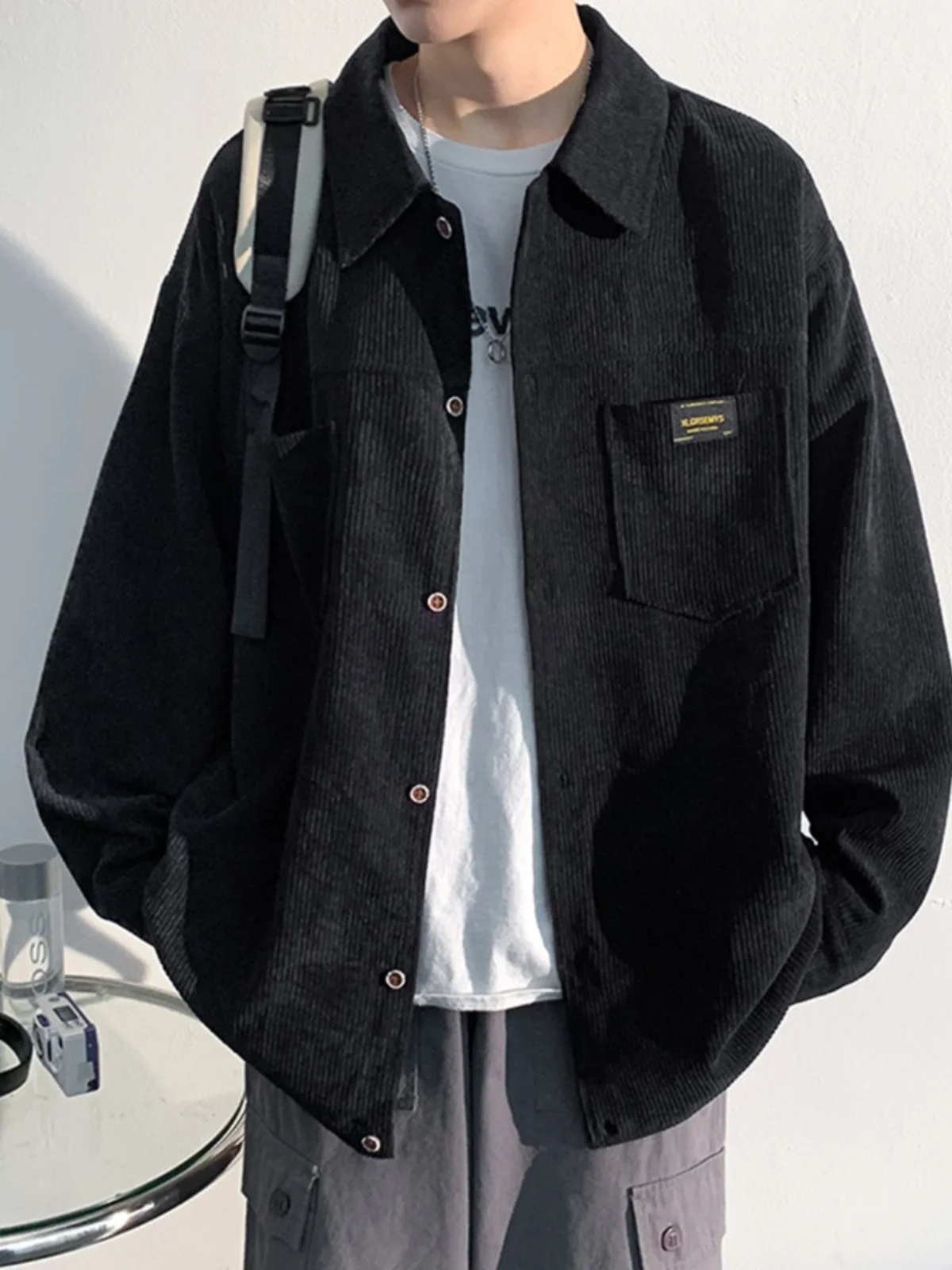

Corduroy Shirt Jacket Men's Loose Fit Collar Workwear Vintage Style Autumn New Arrival Fashionable Long Sleeve Youth