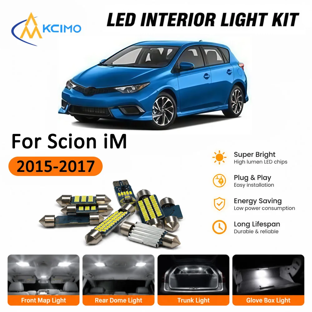 Car Interior LED Lighting Kit Direct Fit For Scion iM 2015-2017 LED Map Dome Footwell Trunk Lamp Auto Parts