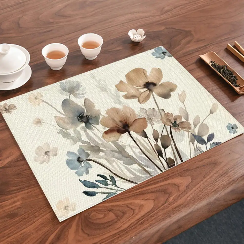 1/4 Pcs 45*30cm Printed Placemat Floral Pattern Heat Isolation Wrinkle Resistant Desk Party Kitchen Dining Decor Mat