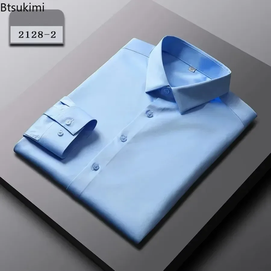 2025 camisas sociais masculinas de alta qualidade estiramento anti-rugas camisa de manga longa moda magro sólido negócios casual camisa social masculina