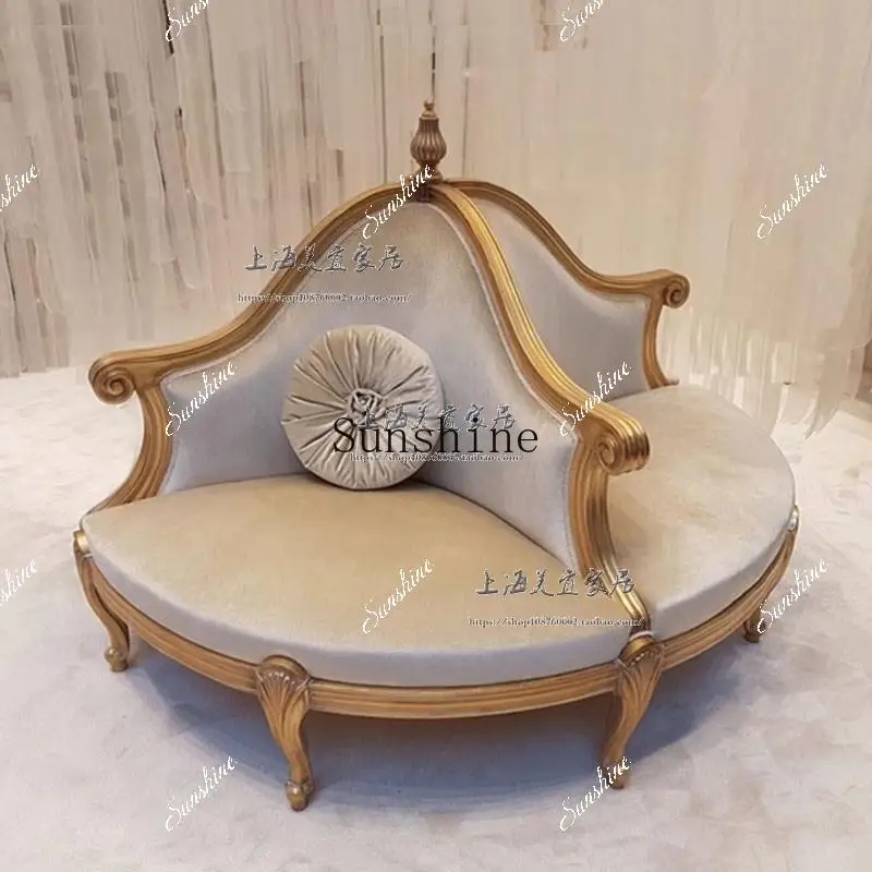 French round solid wood simple double-sided carved gold-painted sofa  FT
