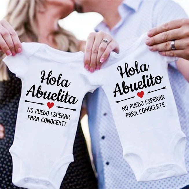 Hola Abuelita Hola Abuelito Baby Announcement Romper Newborn Baby Bodysuits Summer Boys Girls Jumpsuit Pregnancy Reveal Clothes