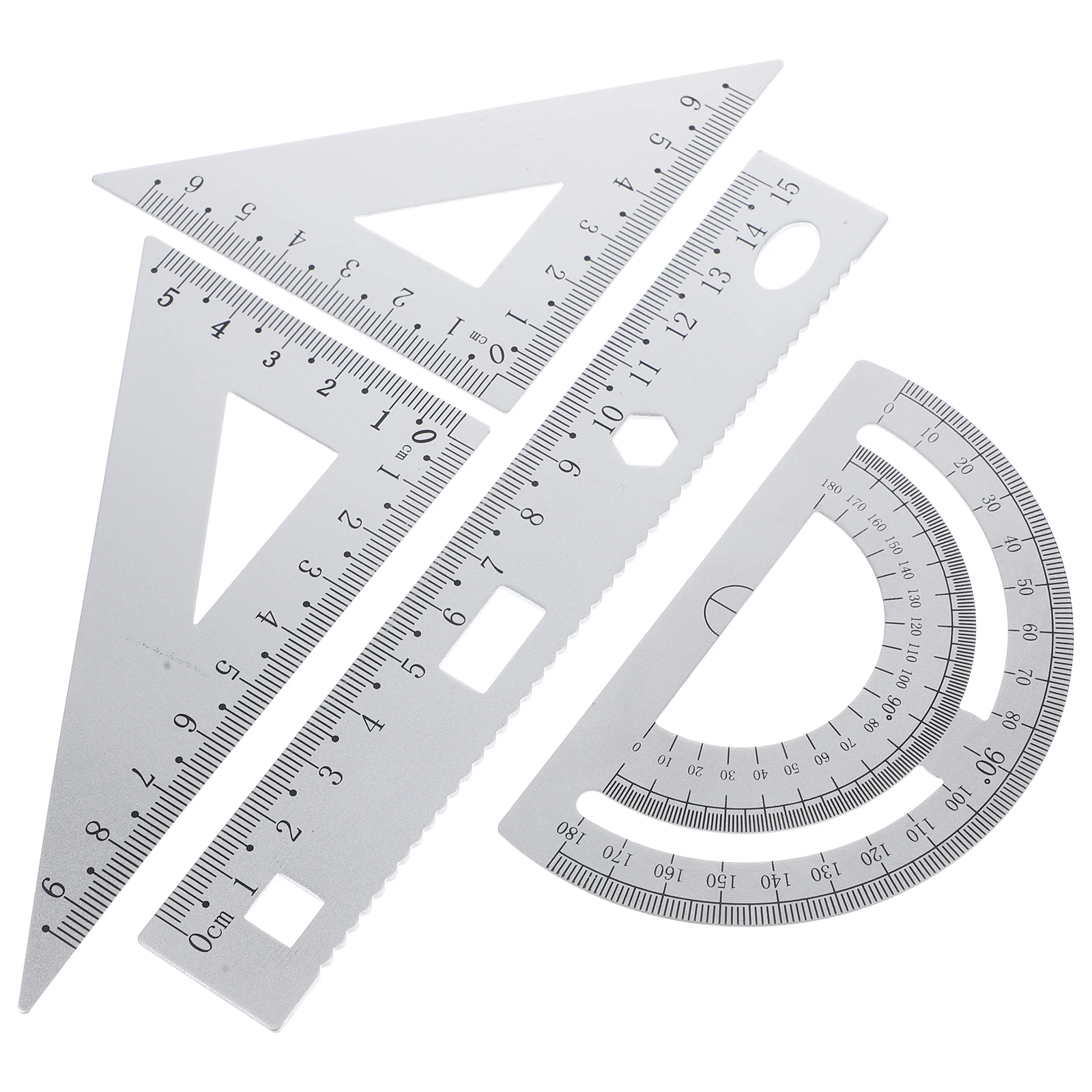 Metal Ruler Set Protractor Triangle Plate Semicircle Ruler School Use Portable Long Lasting Geometry Tools Stationery Set