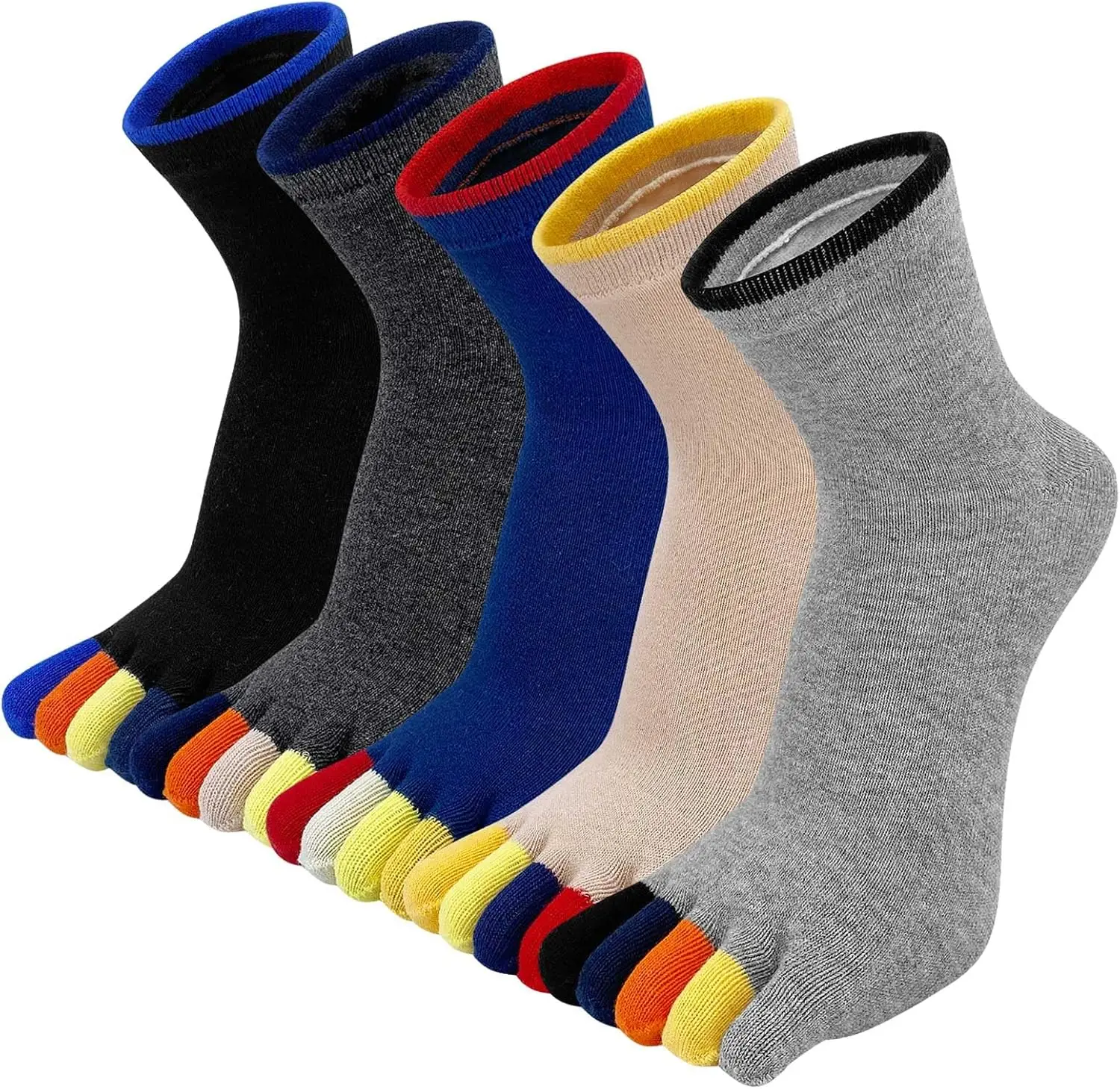 5 Pairs Toe Socks Mens Five Finger Striped Sock Running Athletic Cotton Ankle Sox Business Sweat-Absorbing Fitness