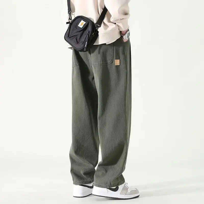 New Men's Wide Leg Pants Loose Straight Leg Trousers American High Street Retro Workwear Casual Relaxed Fit Streetwear Pants