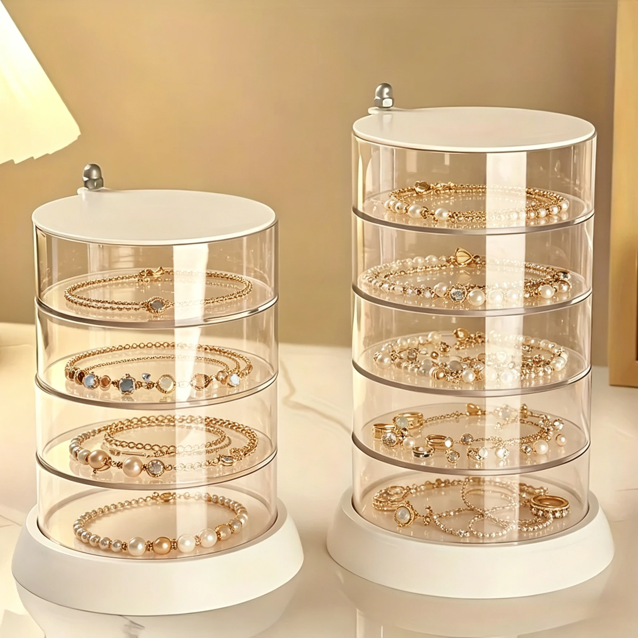 3/4/5-Layer Rotating Jewelry Organizer - Display Case for Necklaces, Earrings, Hair Rings & Makeup Storage Jewelry Boxes