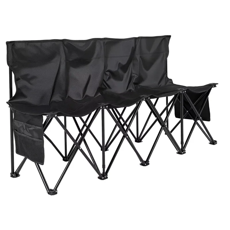 Lightweight four-seater portable folding bench with side pockets and handbag