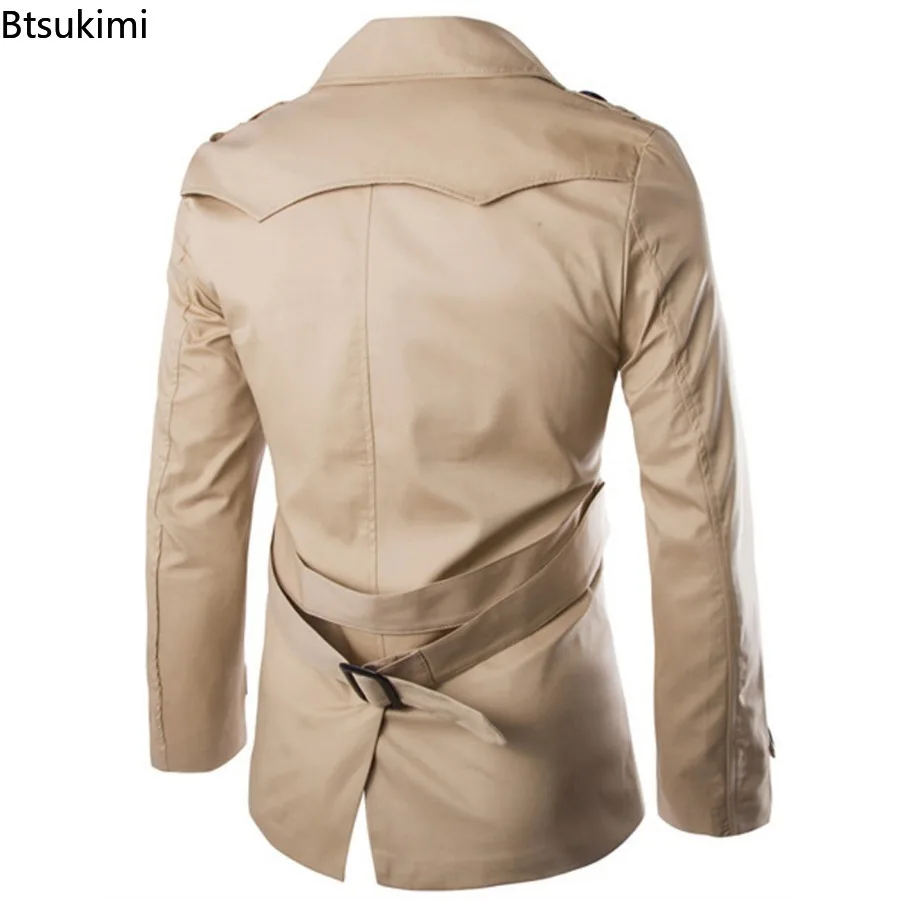 Gabardina de algodón de estilo inglés para hombre, chaquetas de longitud media con doble botonadura, abrigos a prueba de viento de Boutique, moda para caballero de negocios, 2024