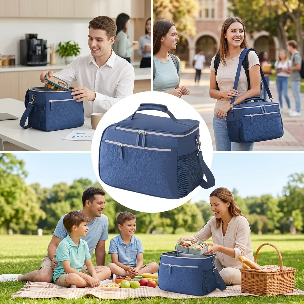Insulated Lunch Bag Twill Polyester Cooler Tote Leak Resistant for Office Picnic Travel Durable Lightweight Essentials