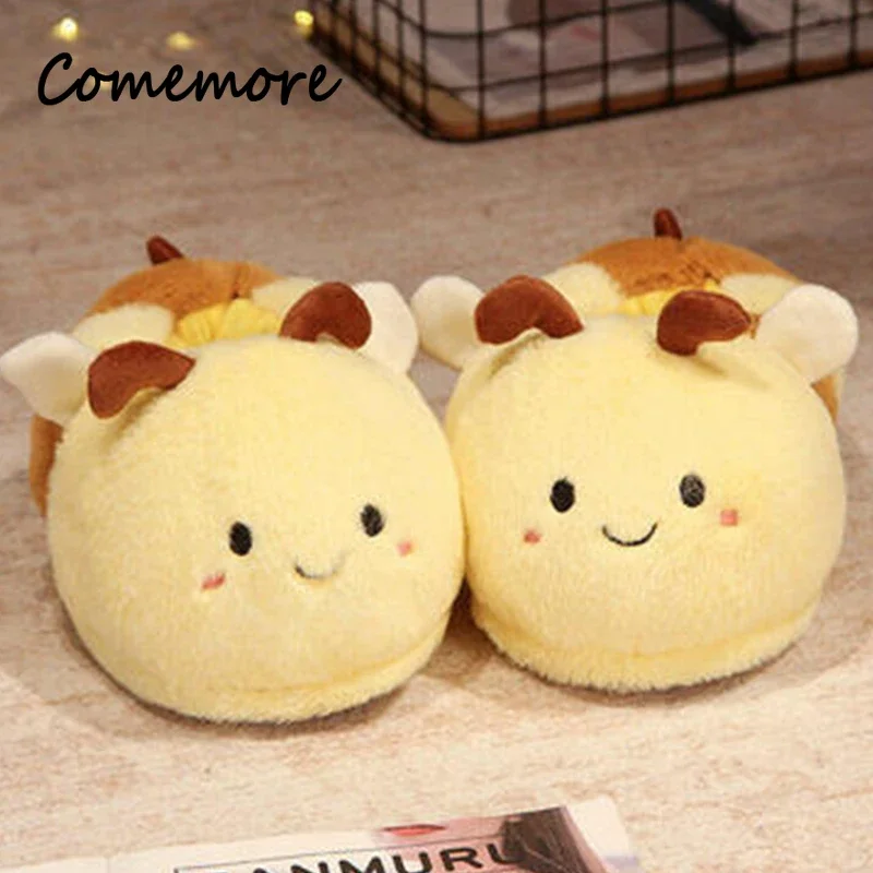 Comemore 2023 White Warm Adult Lady Plush Head Indoor Floor Women Fun Slipper Rabbit Cute New Home Slippers Cartoon Bee Design