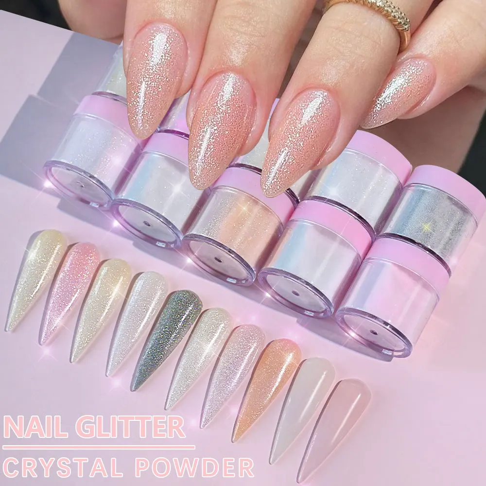 Poudre acrylique rose chair à paillettes, 5 pots, polymère de cristal professionnel pour Extension d'ongles, sculpture de fleurs, manucure, trempage de la poussière