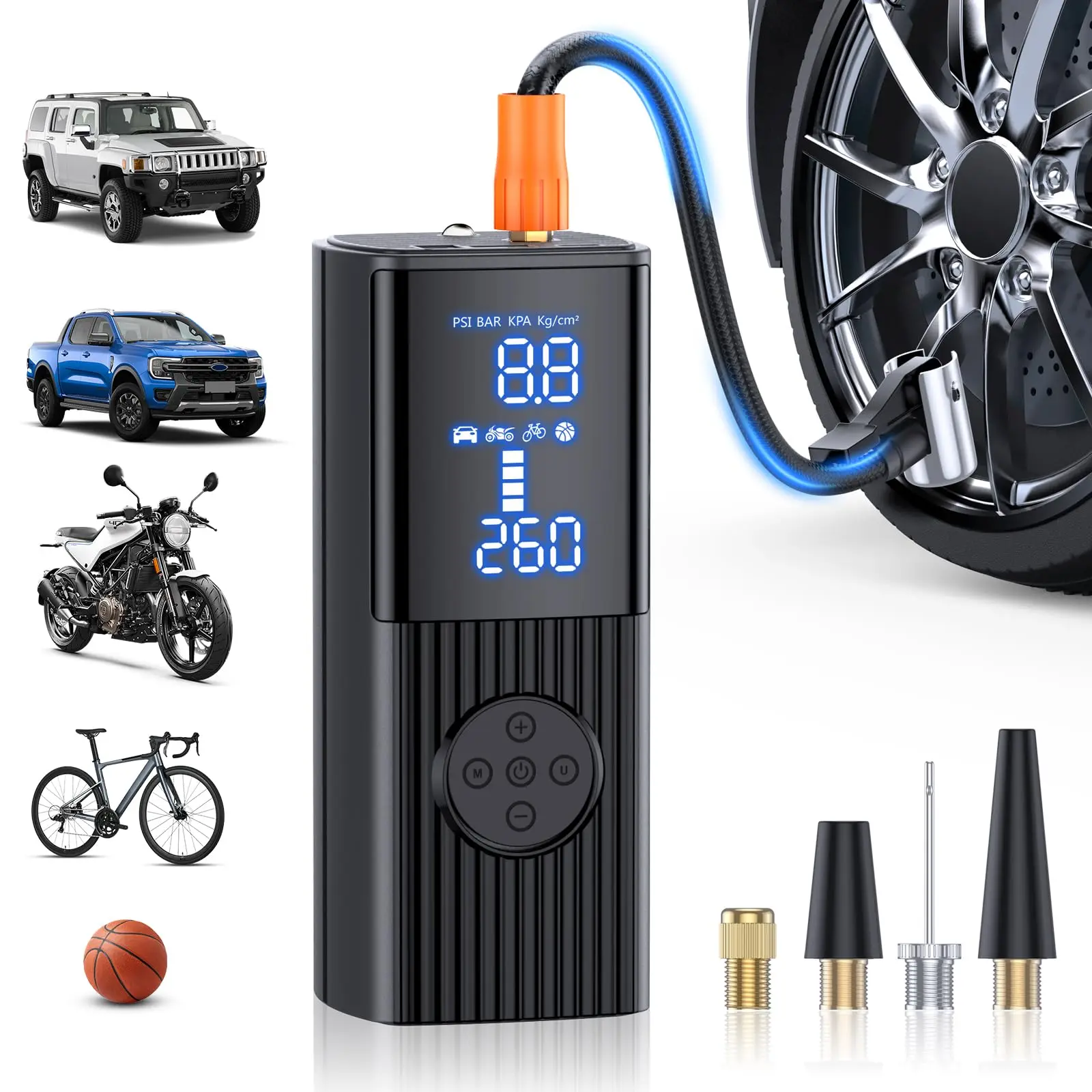 Portable Air Compressor, 180PSI & 25000mAh Portable Air Compressor with Accurate Pressure Gauge, 3X Faster Inflati