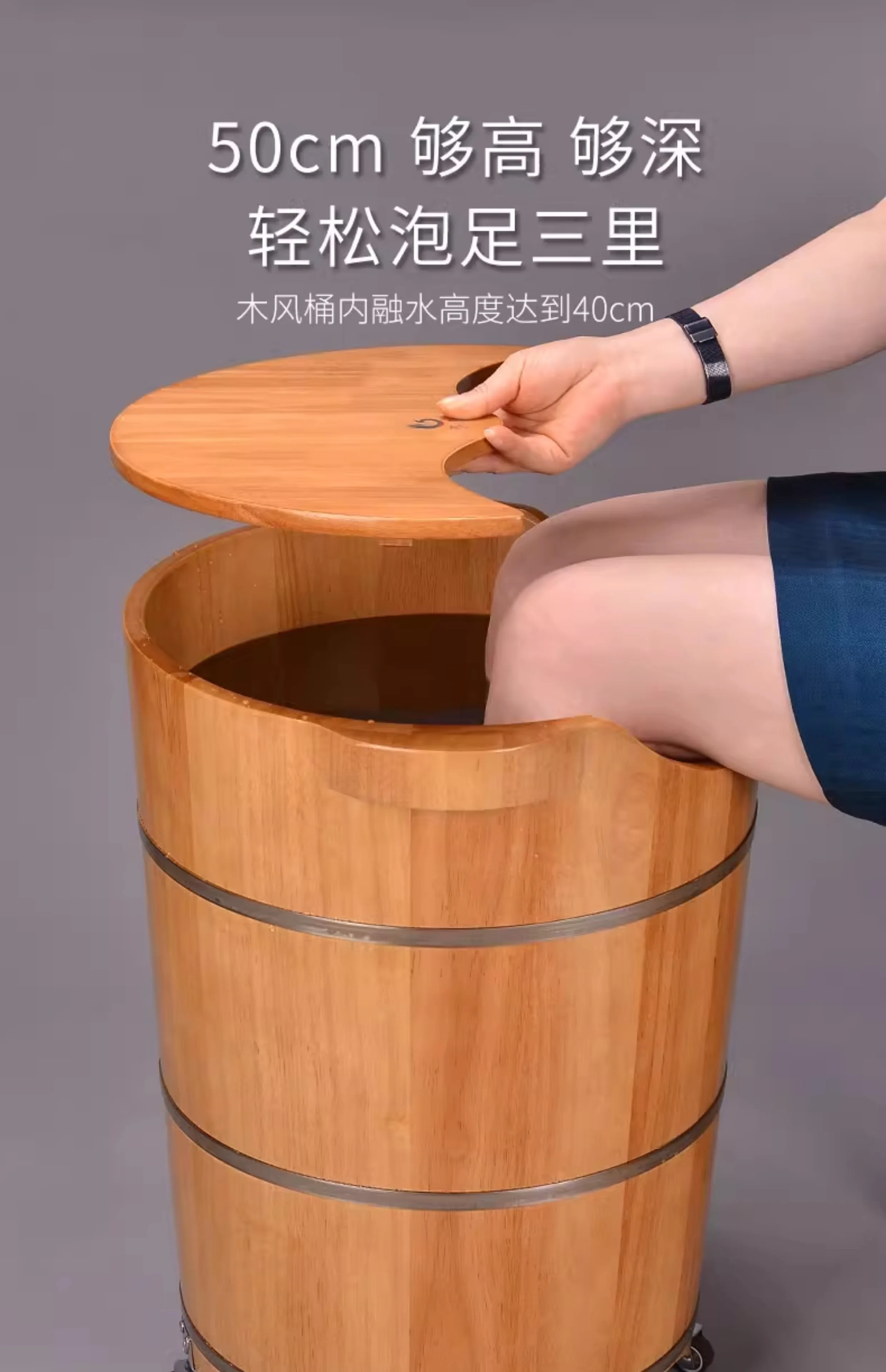 

‌ Глубокая деревянная ванна для замачивания ног с колесами и сливом — спа для ног длиной до икры для домашнего использования, массажная ванна для ног, портативное ведро для замачивания
