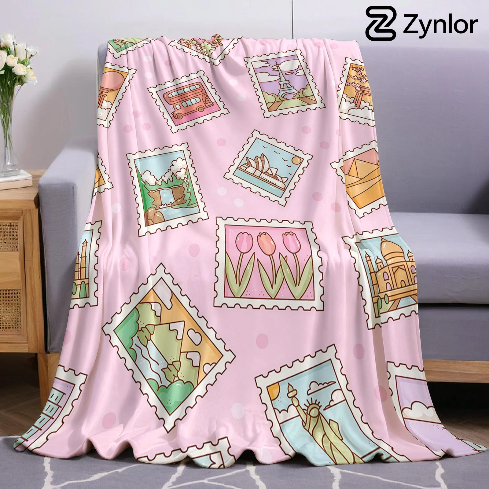 Travel Stamp Lightweight Microfiber Soft Christmas Fleece Blanket Warm Cozy Throw for Bed Sofa Office Travel All Season