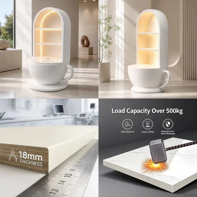 Wholesale Modern White Arched Shelf Coffee Cup Design Unique Beauty Salon Cafe Shop Indoor Front Desk